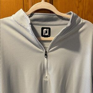 FJ FootJoy Grey and White Checkered Quarter-Zip Pullover